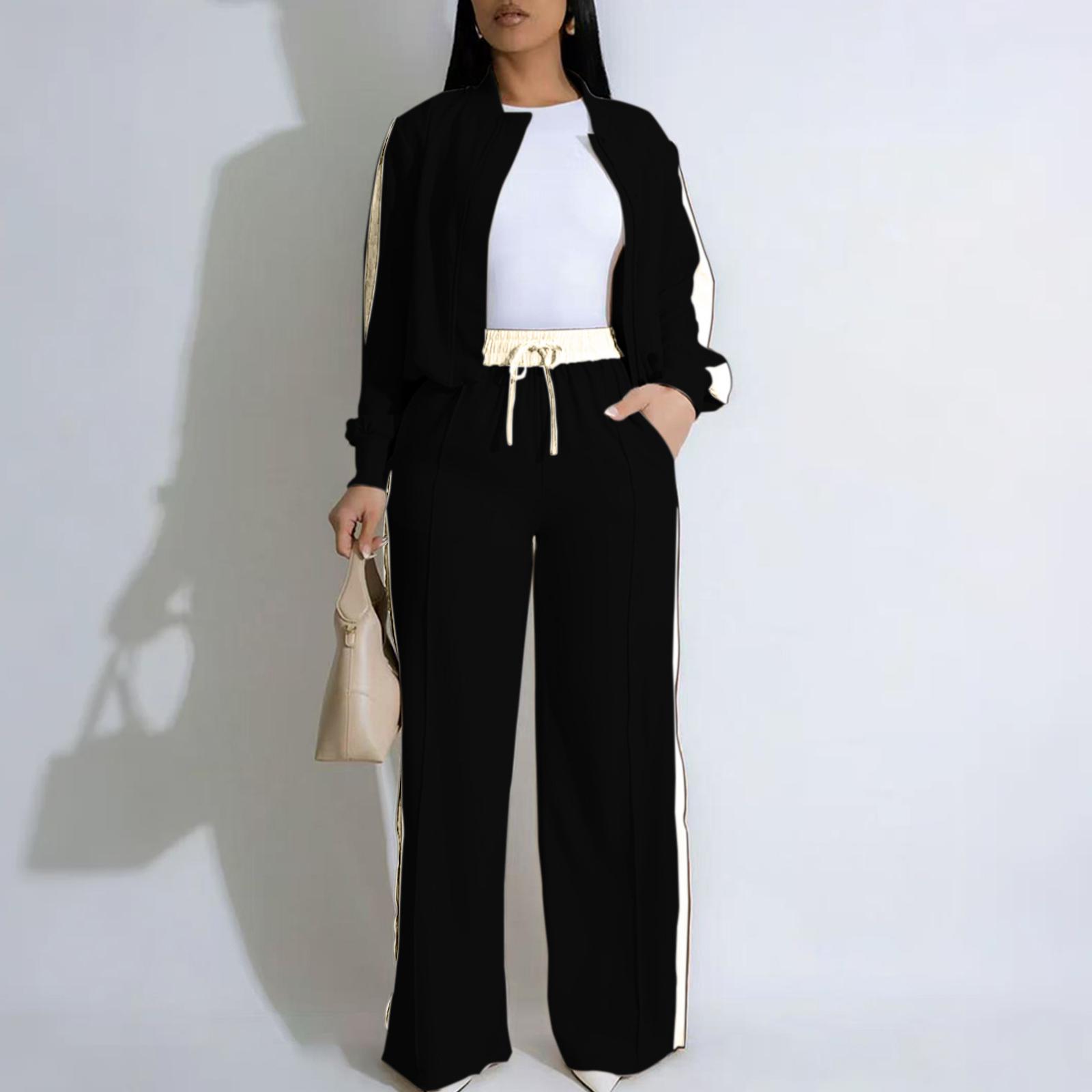 

Women s Casual Fashion Sports Color Block Loose Long-Sleeved Suit L чорний