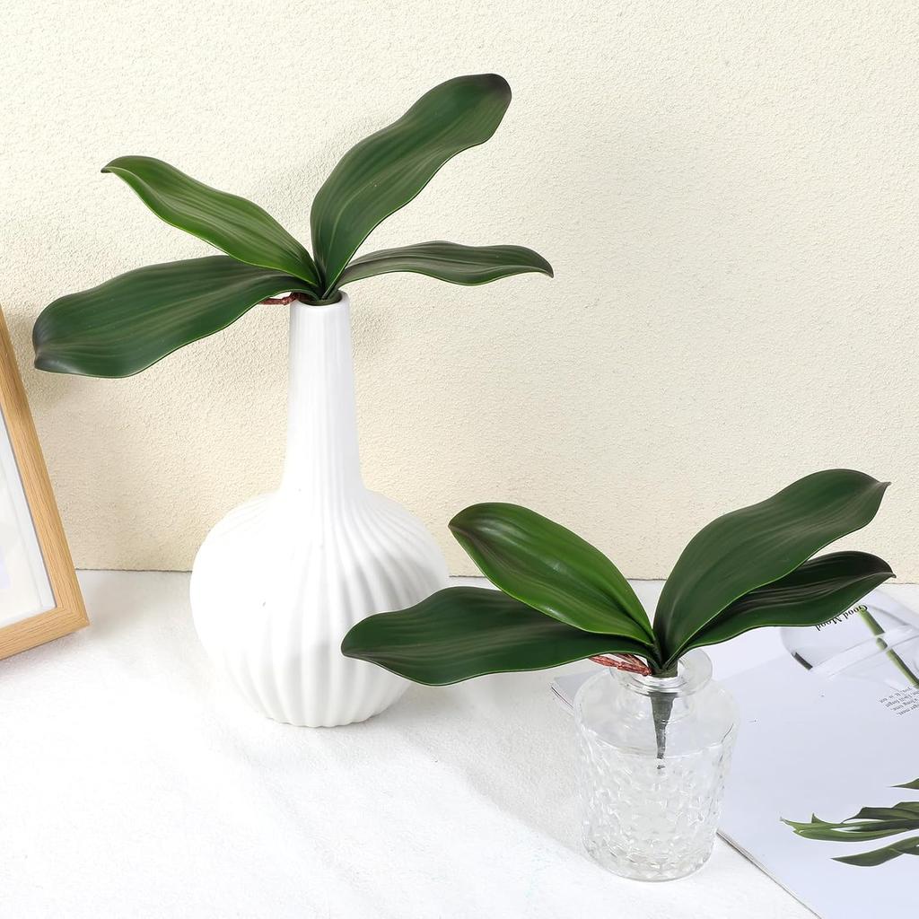 Faux Orchid Leaves, 2 Pack 8 Inch Artificial Phalaenopsis Stems Leaf Real Touch Orchids Leaf Artificial Cymbidium Flower Foliage Real Latex Touch