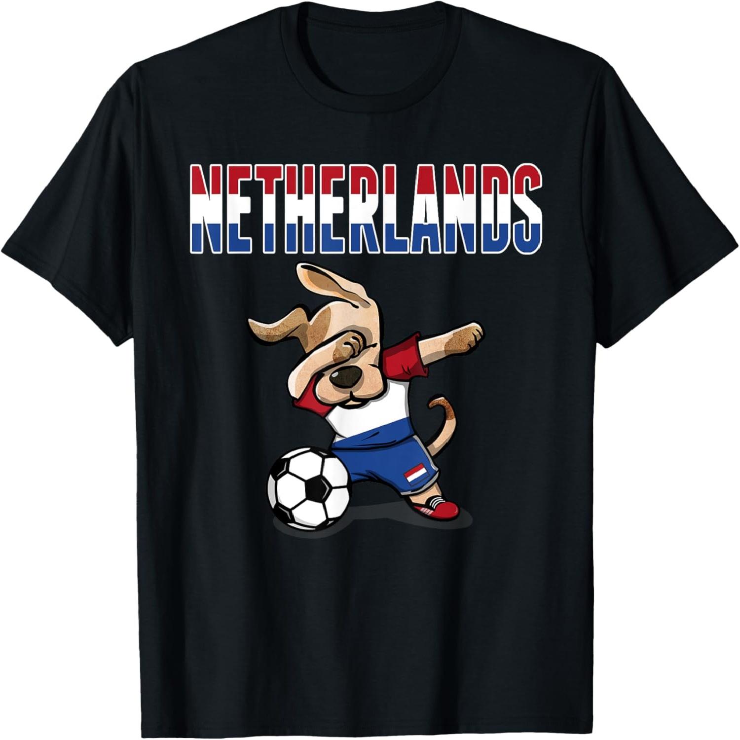 Dabbing Dog Netherlands Soccer Fans Jersey Dutch Football T-Shirt S