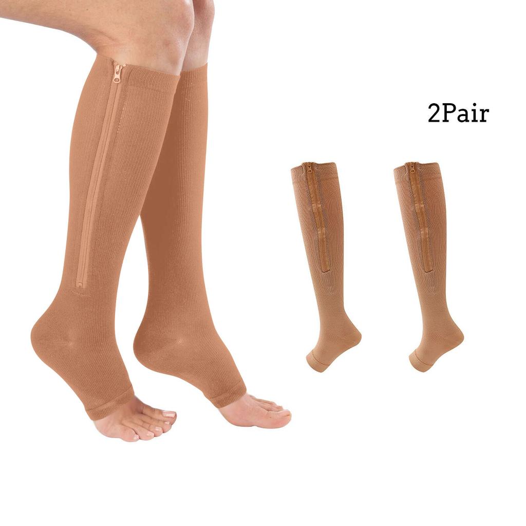 Calcetines de compresión unisex con cremallera y soporte para piernas, medias hasta la rodilla con punta abierta, 2 unidades
