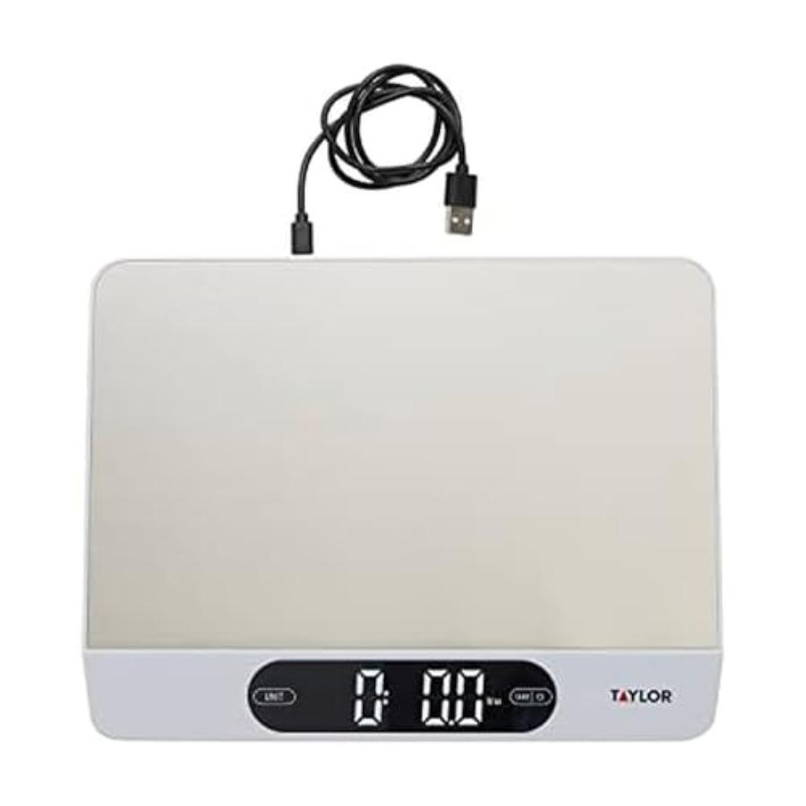 

22LB High Ccity Kitchen Food Scale with Stainless Steel Surface Backlit Display and USB Recharging Cord Included White United States