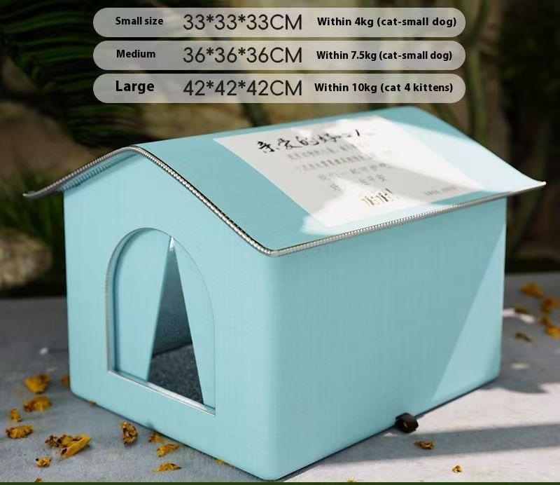 

Waterproof Stray Cat House Outdoor Feral Cats House Enclosed Pet Tent Cold Resistant Pet Bed Winter Warm for Outsid Pet Supplies S синий