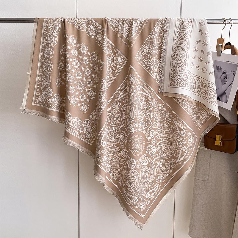 Retro Ethnic Style Cashew Nut Fashion Women'S Imitation Cashmere Thermal Scarf Double-Sided Fringed Large Square Scarf