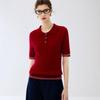 Women's Cashmere Lapel Stripe Patchwork Polo Pullover - Autumn/Winter Collection