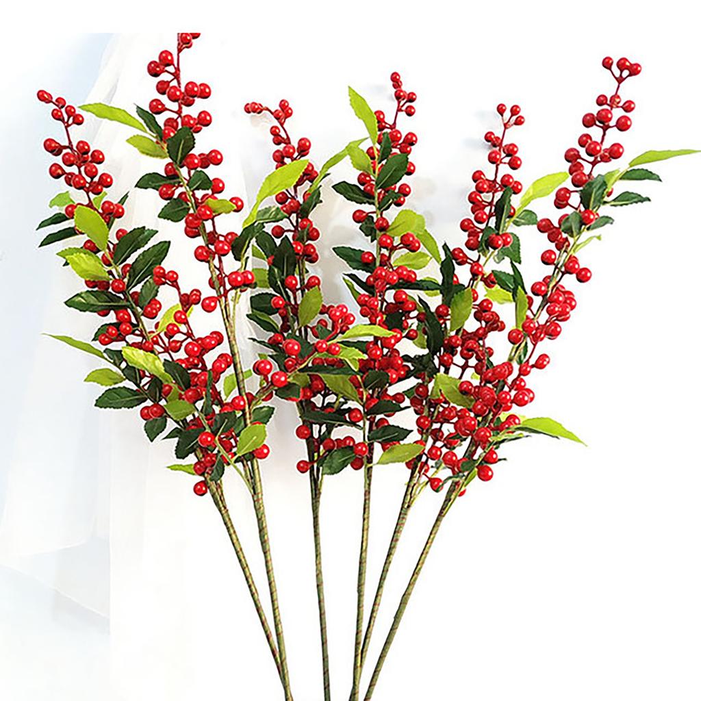 4 Branch Artificial Foam Red Berry Fruit Faux Wealth Plant Home Wedding Decoration Fake Flower Arrangement