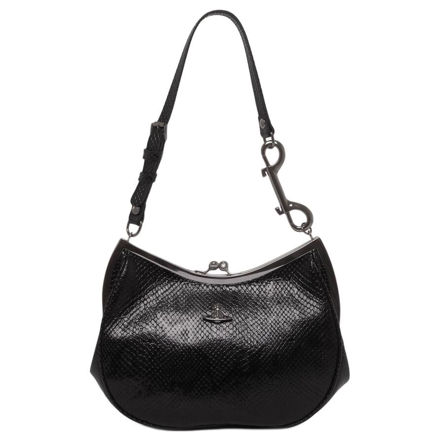 VIVIENNE WESTWOOD Charm Frame Python Effect Embossed Pendant Shoulder Bag Women Shoulder Bag Black Gold Silver 4B01000PWL00D7BLACK