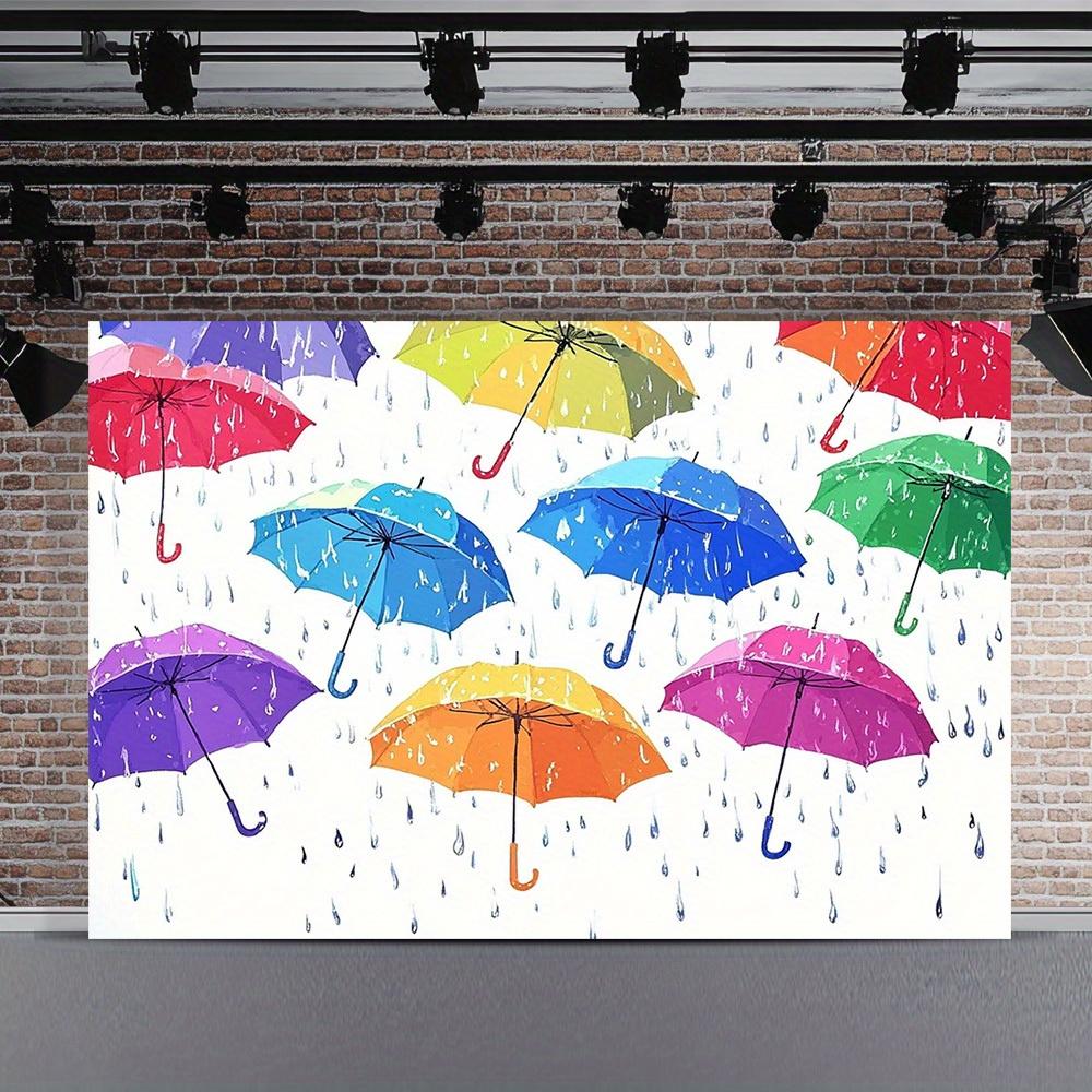 1 Stück farbiger Schirmmuster-Hintergrund - Lebendiges, regentropfen-inspiriertes Design mit bunten Schirmen - Polyester-Material