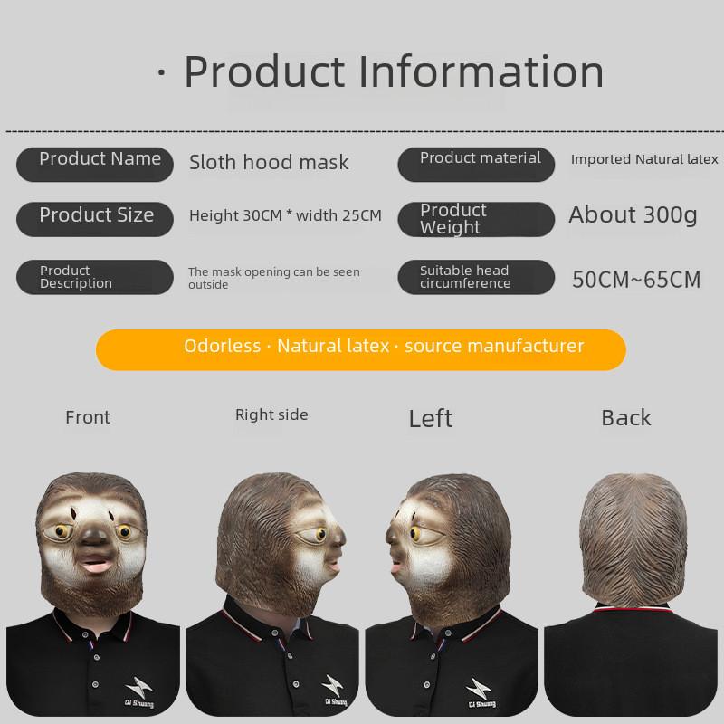 Adorable Sloth Animal Head Mask Funny Latex Costume Accessory For Parties And Celebrations