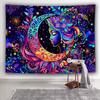 2D Vibrant Moon Goddess Tapestry, Floral Starry Night Wall Tapestry, Bohemian Aesthetic Home Decor