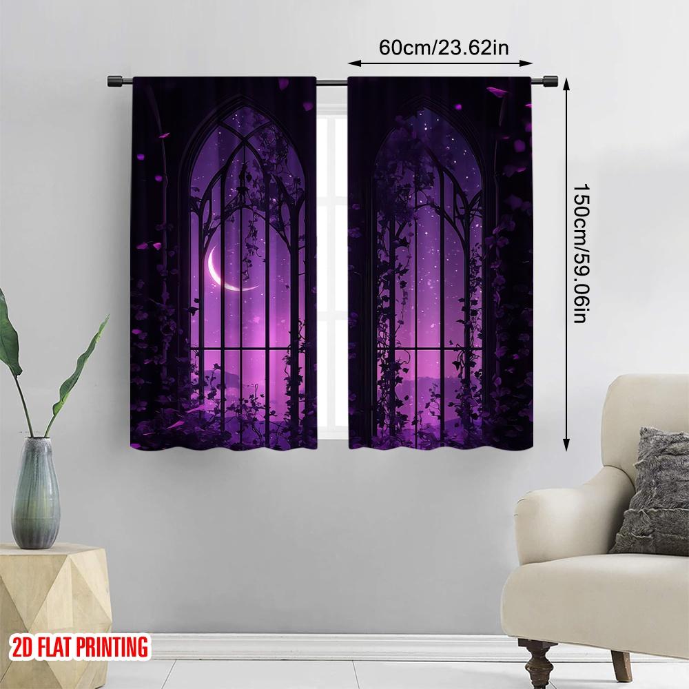 2D flat printing 2pcs Curtains Starry Sky Pattern Durable Polyester  Without Electricity Versatile Applies to Home Daily Decor