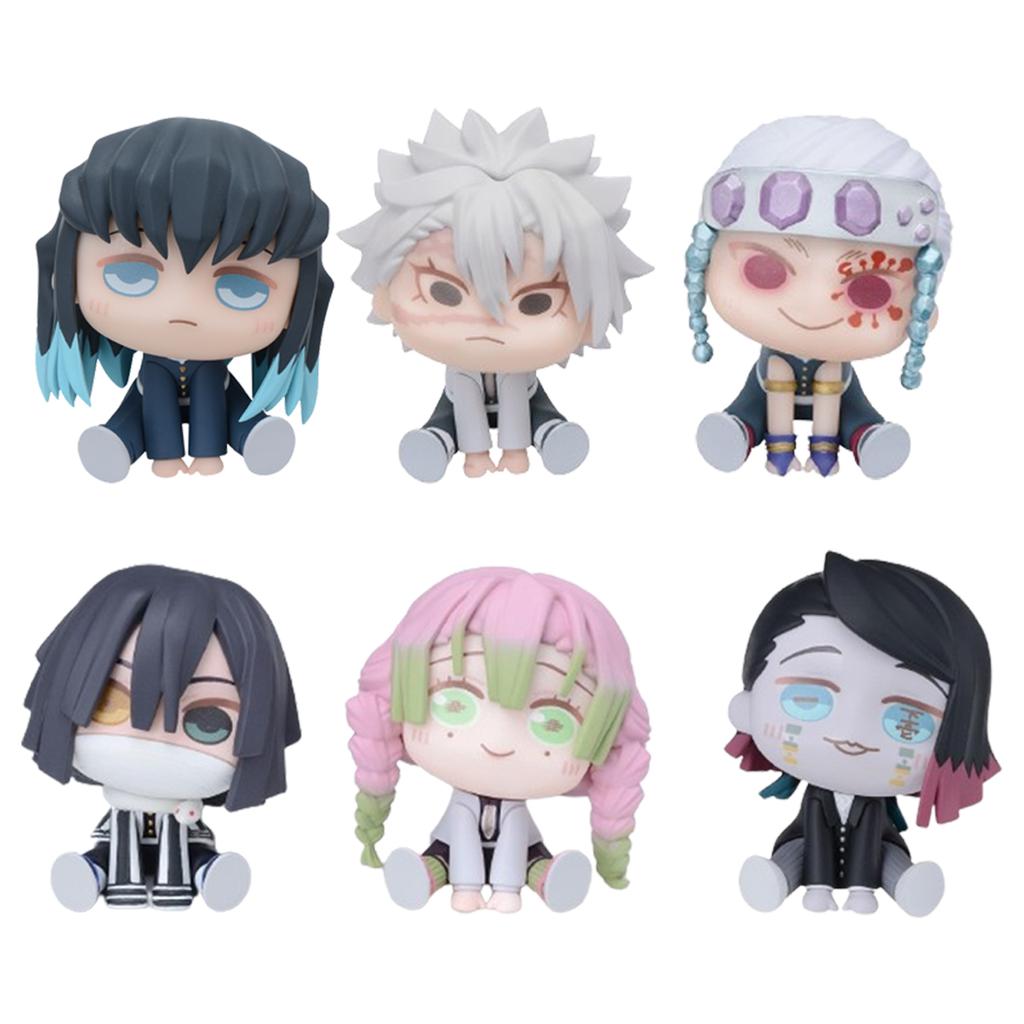 6Pcs/1Set Anime Demon Slayer Figure Kyoujurou Q Version Muichirou Model Sanemi Toy Obanai Kanroji Mitsuri Set Doll Decorate Gift