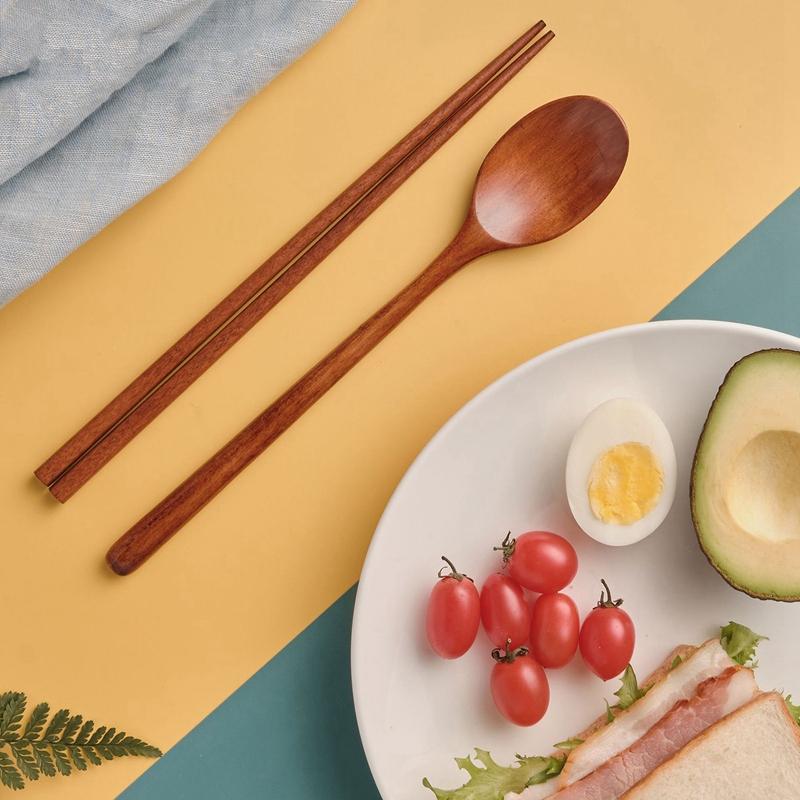 Handmade Jujube Tree Wooden Korean Dinnerware Combinations Utensil 5 Set of of Spoons and Chopsticks for home decoration