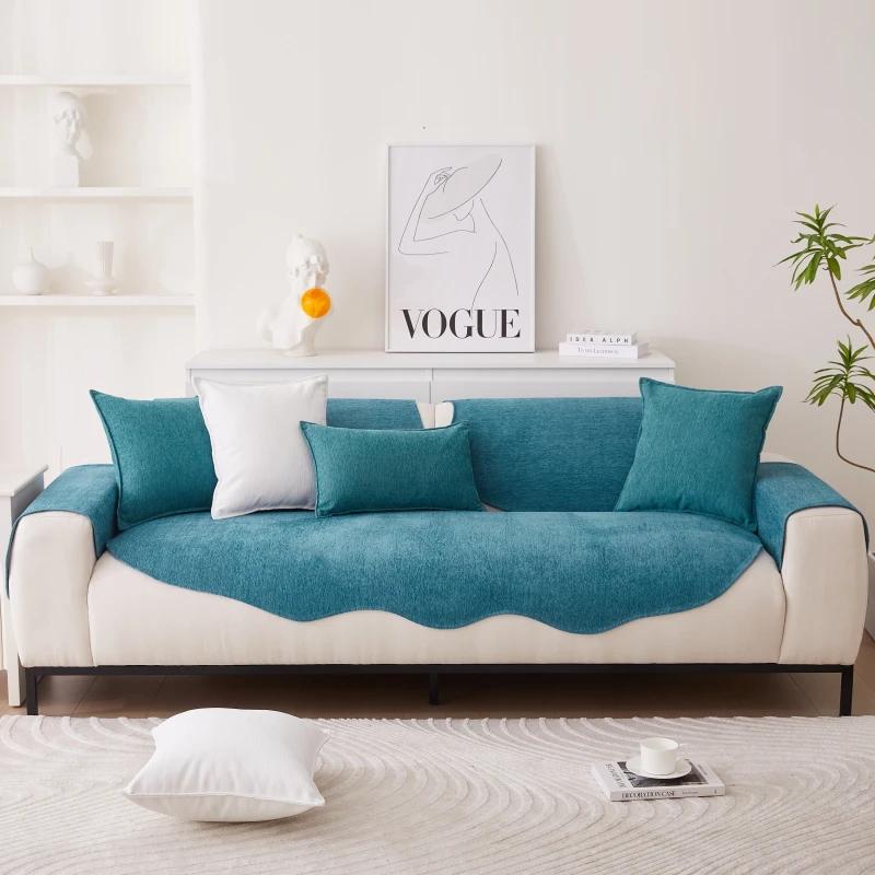 Chenille Non-slip Sofa Cushion Solid Color Sofa Cover Four Seasons Universal for Living Room Sofas 1PC All-Inclusive Towel