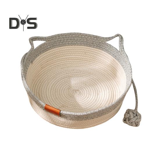 Cesta de corda trançada para gatos, cama de gato trançada à mão, tapete arranhador interativo para gatos com bola de brincar para gatos e filhotes de coelho dentro de casa