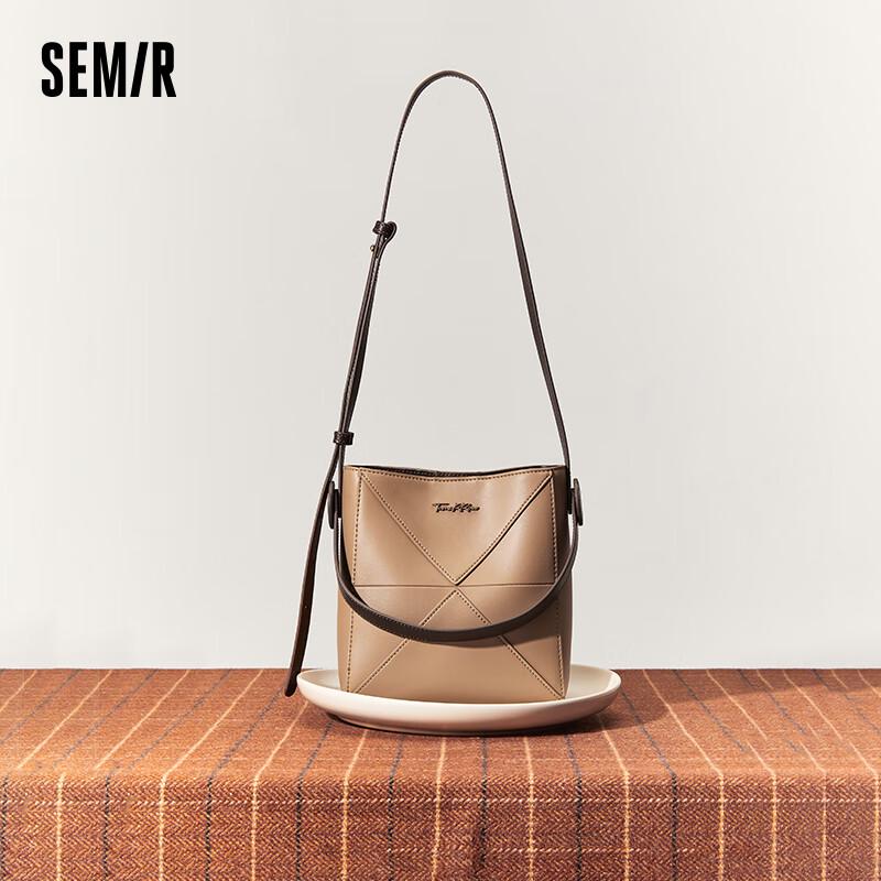 Semir Women's Retro Letter PVC Bucket Bag