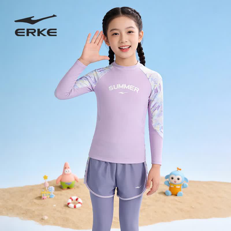 ERKE Girls Long Sleeve Sun Protection Swimsuit Set 140