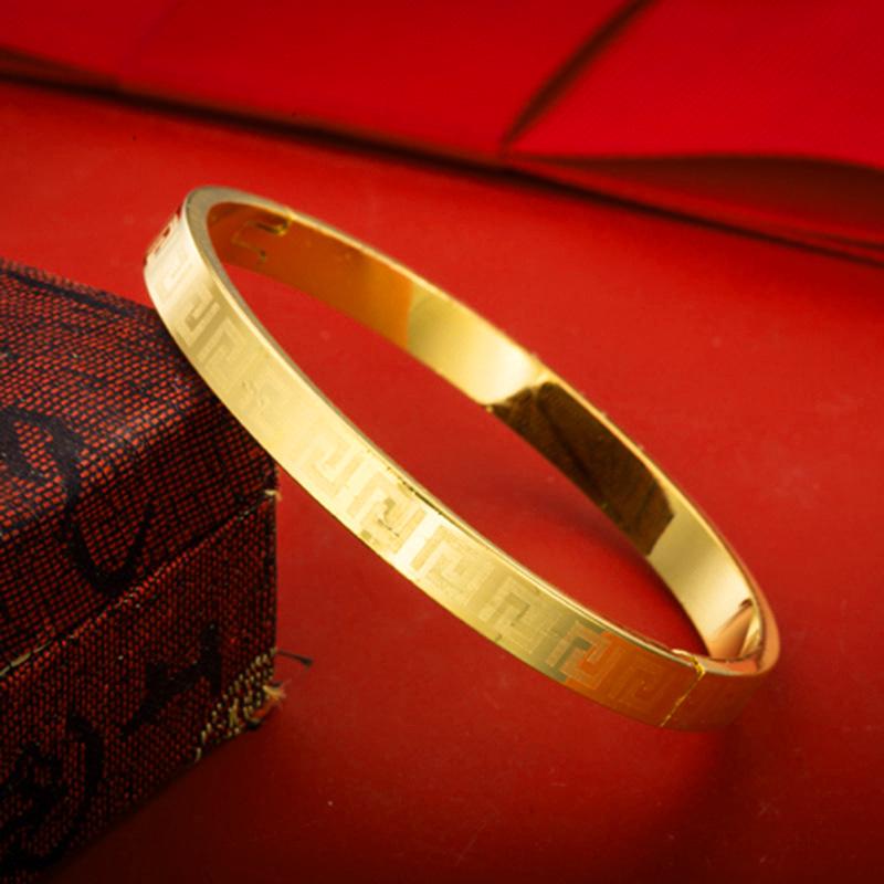 Вьетнамский латунный браслет с золотым покрытием с узором Великой Китайской стены - Модный женский браслет с лазерной гравировкой