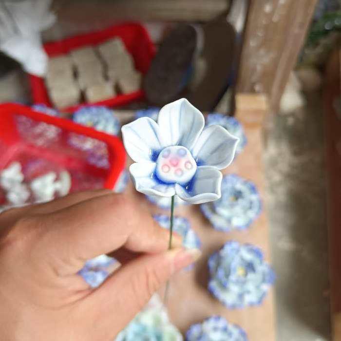 Handmade Ceramic Bouquet: Purple-Gold Lotus, Lily, Gardenia, Rose