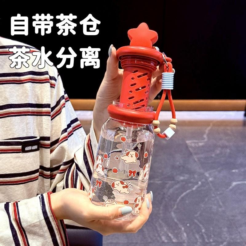 Tritan 500ml Leak-Proof Travel Water Bottle With Straw Lid Tea Infuser Women Girls Portable Drinkware