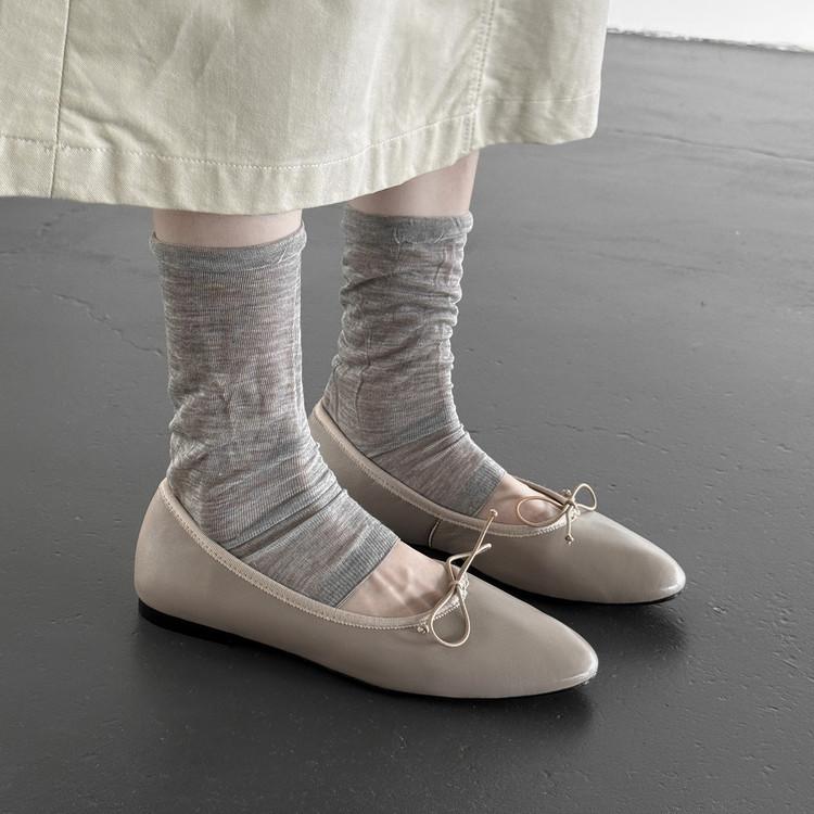 Bow flats 2025 summer new round head single shoes women's sheepskin shallow mouth leather women's shoes Korean version of ballet