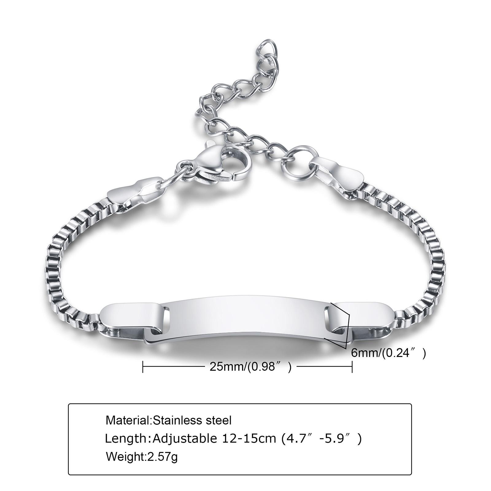 

Custom Personalized Name ID Bracelet Gilrs Boy Gifts, Stainless Steel Curb Chain Link Crown Bracelet Not Allergic NO Engrave