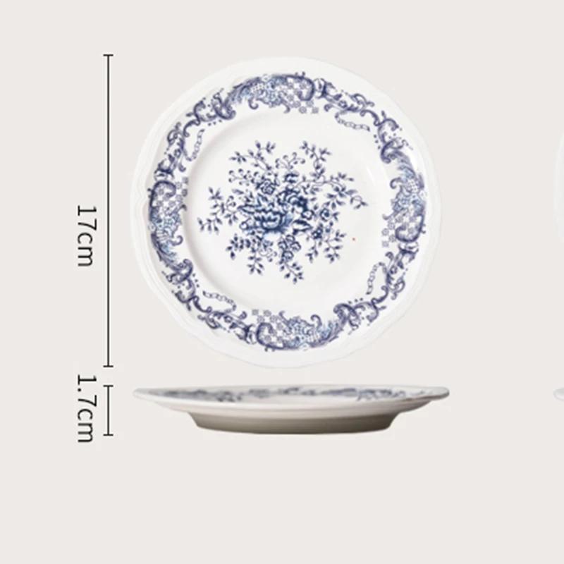 Blue Flower Ceramic Plate Retro Chinese Style Household Dining Plates Rice Bowls Afternoon Tea Dessert Dish Exquisite Tableware