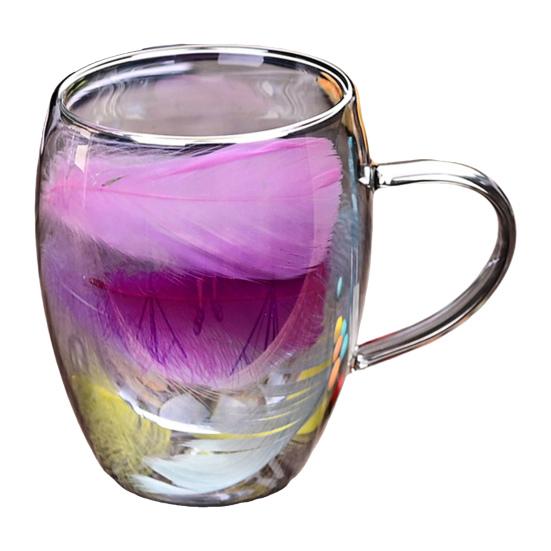 Double Wall Glass Coffee Mug with Handle High Borosilicate Heat Resistant Cup Colorful Petal Design Hot