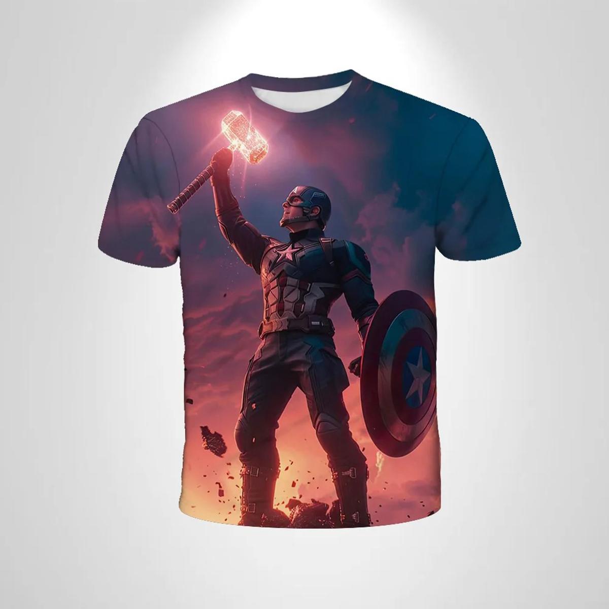 

Role Playing Of Men T-Shirt Paired With Marvel Superhero Captain America 3d Printed Kids Casual Breathable Short Sleeved TShirt XXS