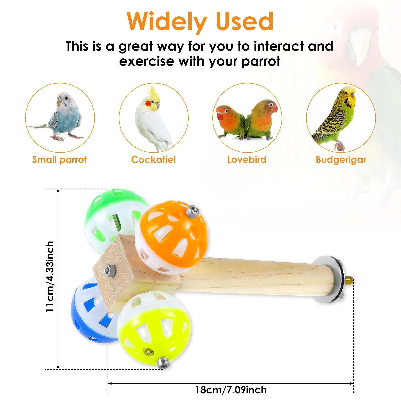 

Подставка для птиц, игрушка-жердочка с вращающимися шариками, креативные вращающиеся шарики-колокола с жердочкой, головоломка, игрушка-вертушка для птиц, противоскользящая птица