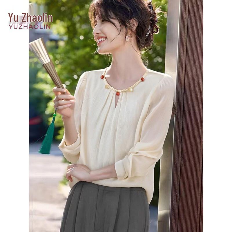 Women s Beaded Chiffon Long-Sleeve Blouse M
