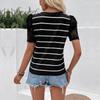 YYFS Women's Fashion Casual Summer Stripe Print Short Sleeve O-Neck Blouses & Shirts