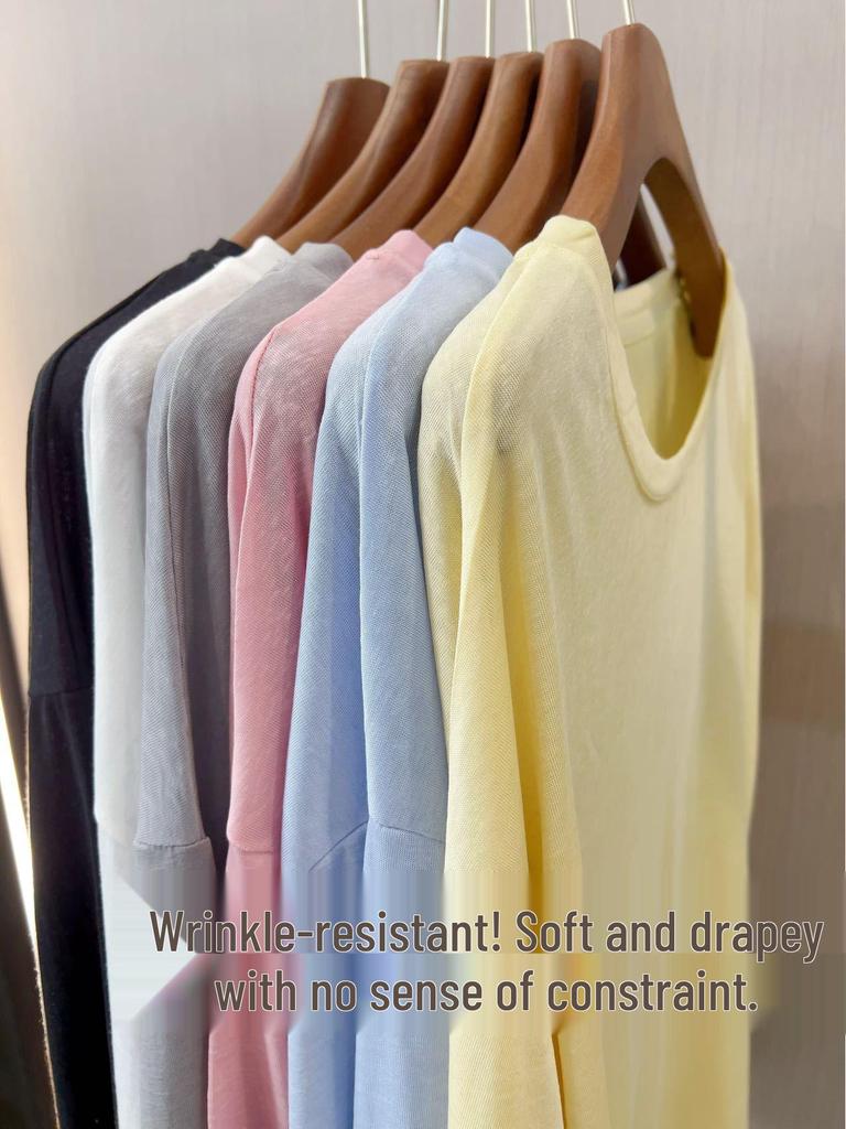 Women's Lyocell Tencel Long Sleeve Round Neck Loose Knit Sunscreen Cover-Up Top