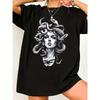 Vintage Women's Black and White Medusa Graphic T-shirt Men Tee Streetwear Trendy Oversized Loose Top