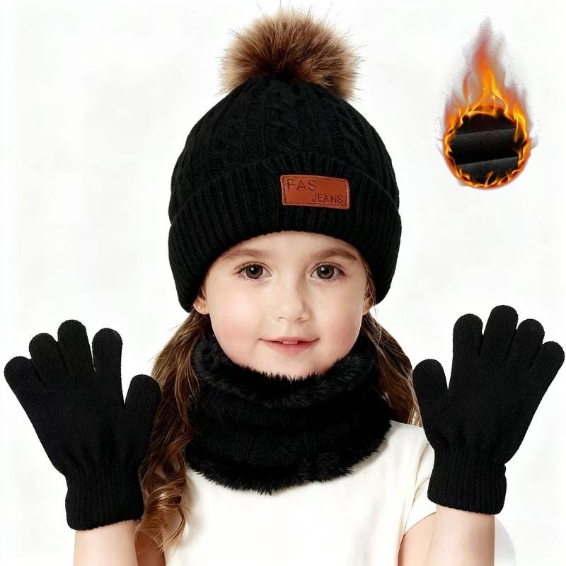 3PCS Winter Hat Scarf Gloves Set,outdoor Fashion Knitted Hooded Fleece,winter Warm Soft Comfortable Hats for Skiing,daliywear