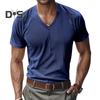 Men's V-Neck Corduroy T-Shirt Summer Ribbed Knit Tee Shirt Short Sleeve Casual Business Top for Work Vacation Street