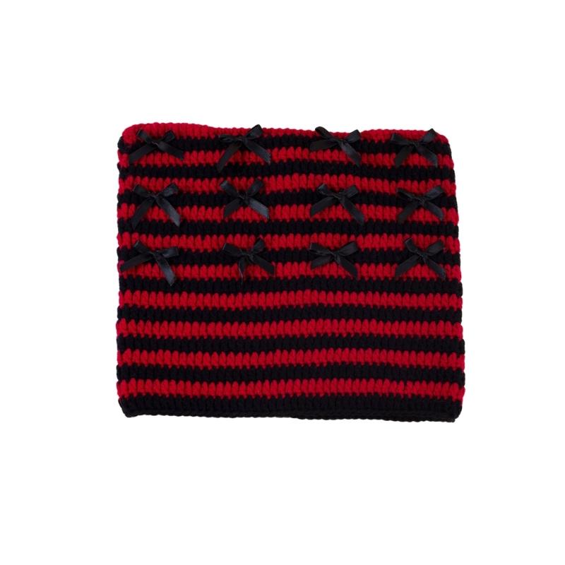 Crochet Stripe Pattern Hat Handmade Cat Ear Hat Winter Warmer Knitted Hat Cold Winter Presents for Students Teenagers