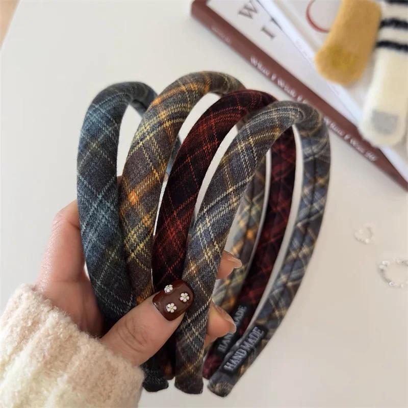 French Retro Sponge Headband Women College Style Plaid Hair Band Elegant Temperament Hoop Hairband Girl Hair Accessories Jewelry