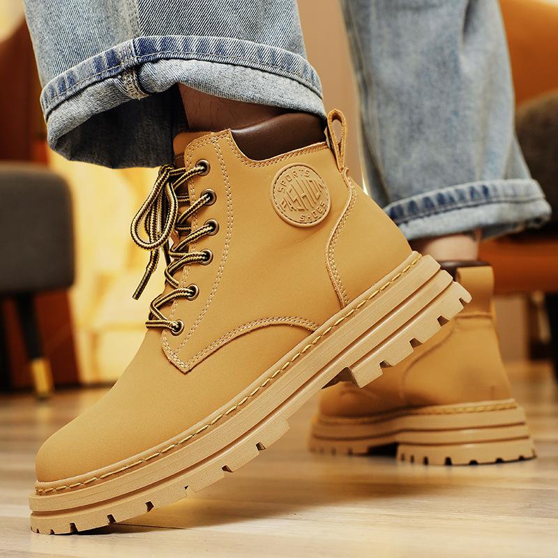 Couple leather rhubarb boots British style Martin boots men's and women's autumn and winter short boots trendy platform men's shoes