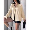 Spring and Autumn New Women's Elegant and Sweet Loose Casual Lantern Sleeve V-neck Ruffle Shirt