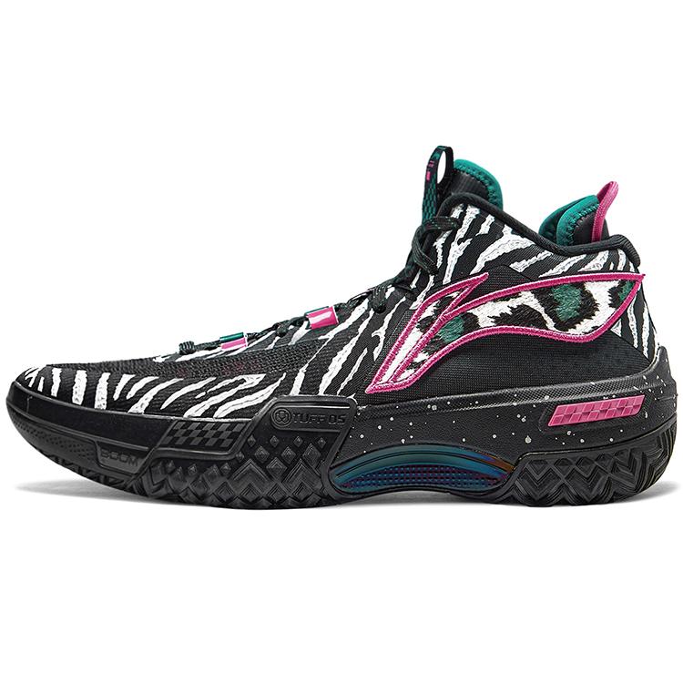 New LiNing Shudder Beast Anti Slip And Wear Resistant Support Lightweight Rebound Mid Top Basketball Shoes Black White ABFT043-1
