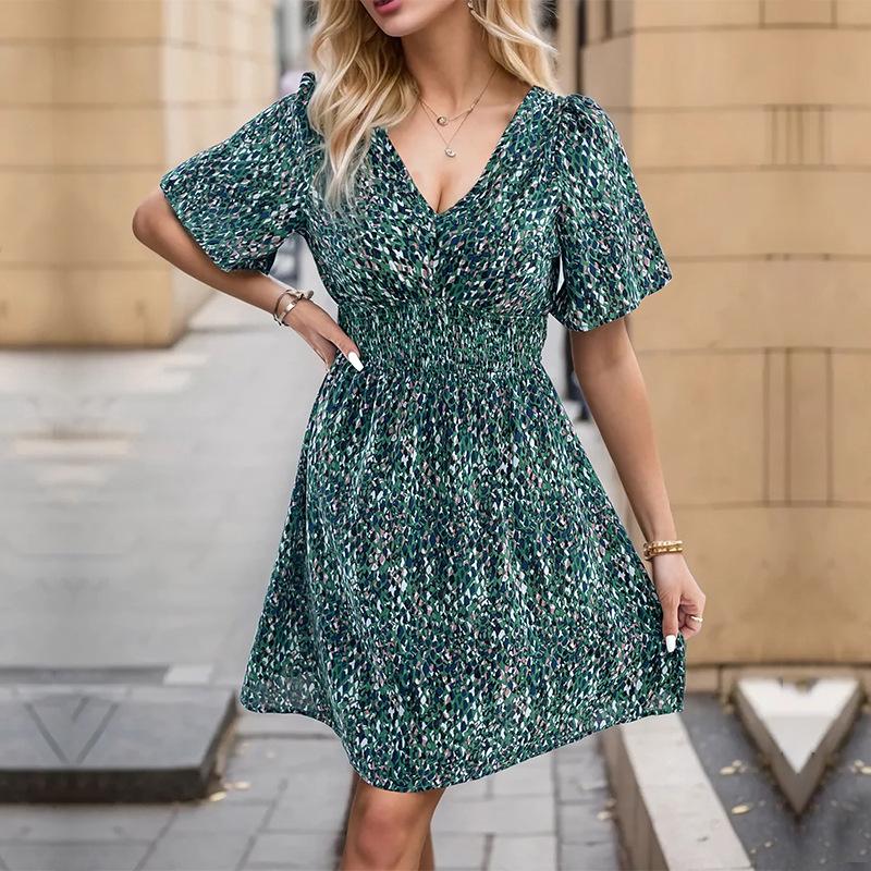 

Женское летнее платье Темперамент Элегантная женская юбка с v-образным вырезом с открытой спиной Платья с высокой талией XL зелёный