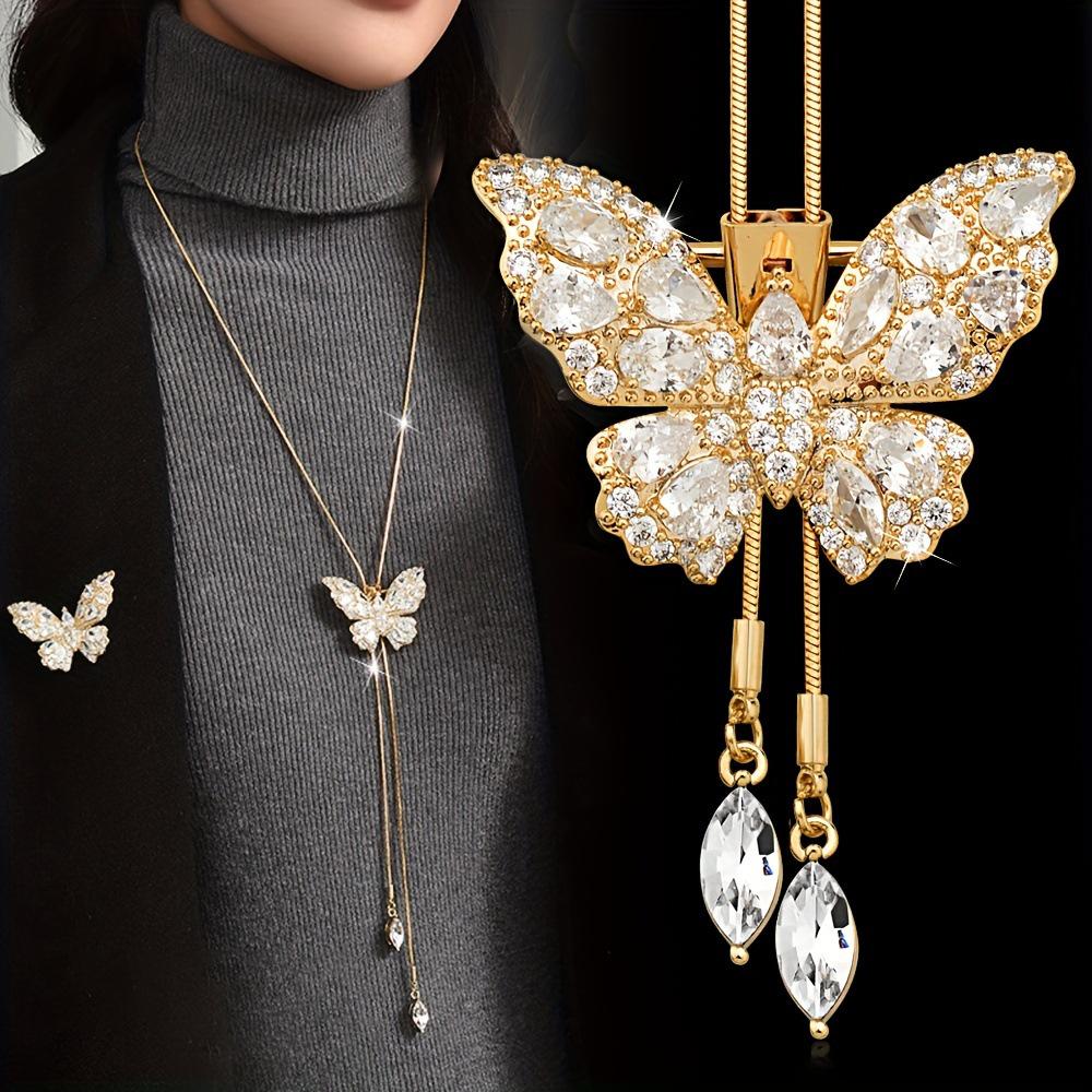 Elegant Versatile Butterfly Necklace with Artificial Crystal Inlay – Two-Way Wear золотой