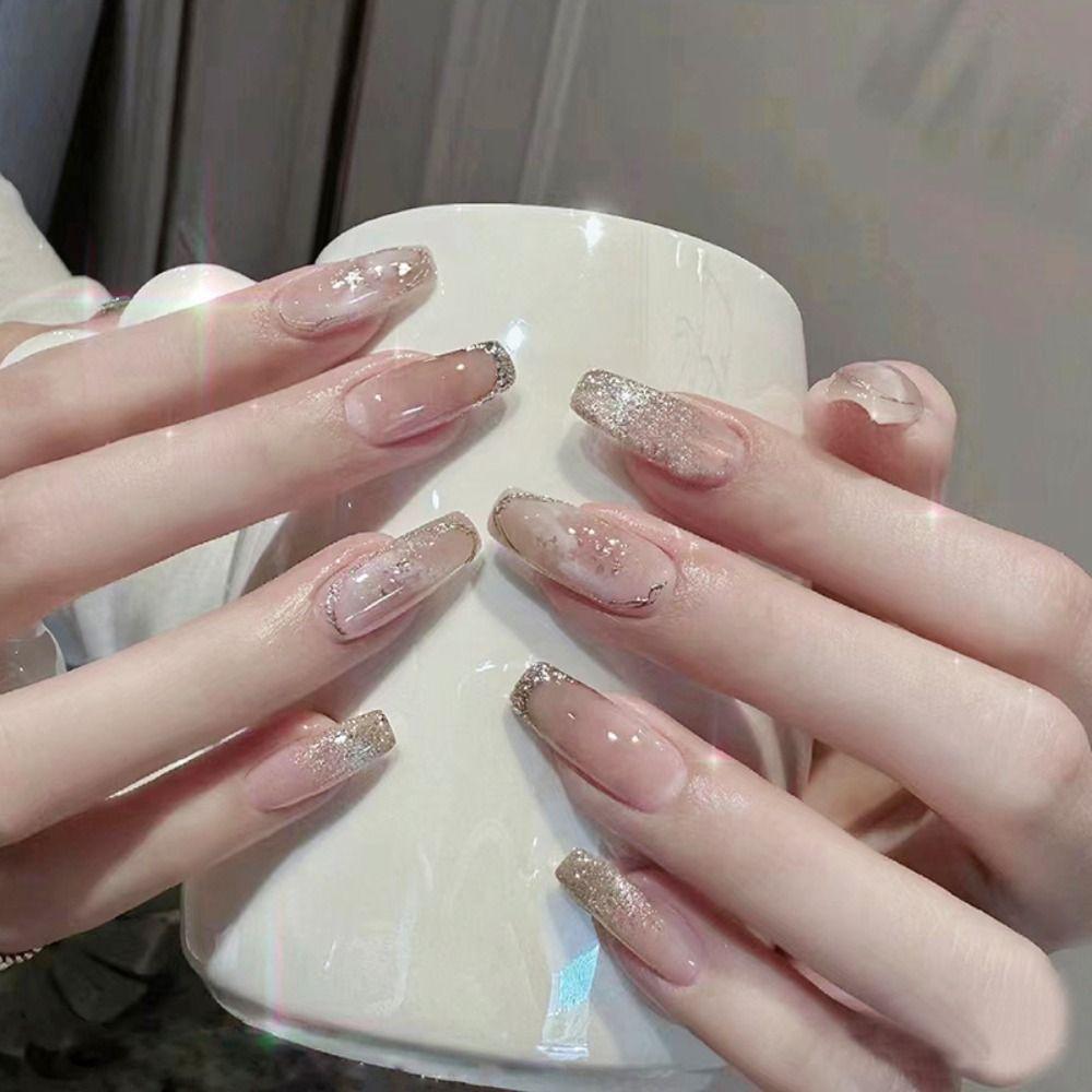 

24pcs Star Butterfly False Nails Long Almond Press on Nails Manicure Fake Nials DIY R862