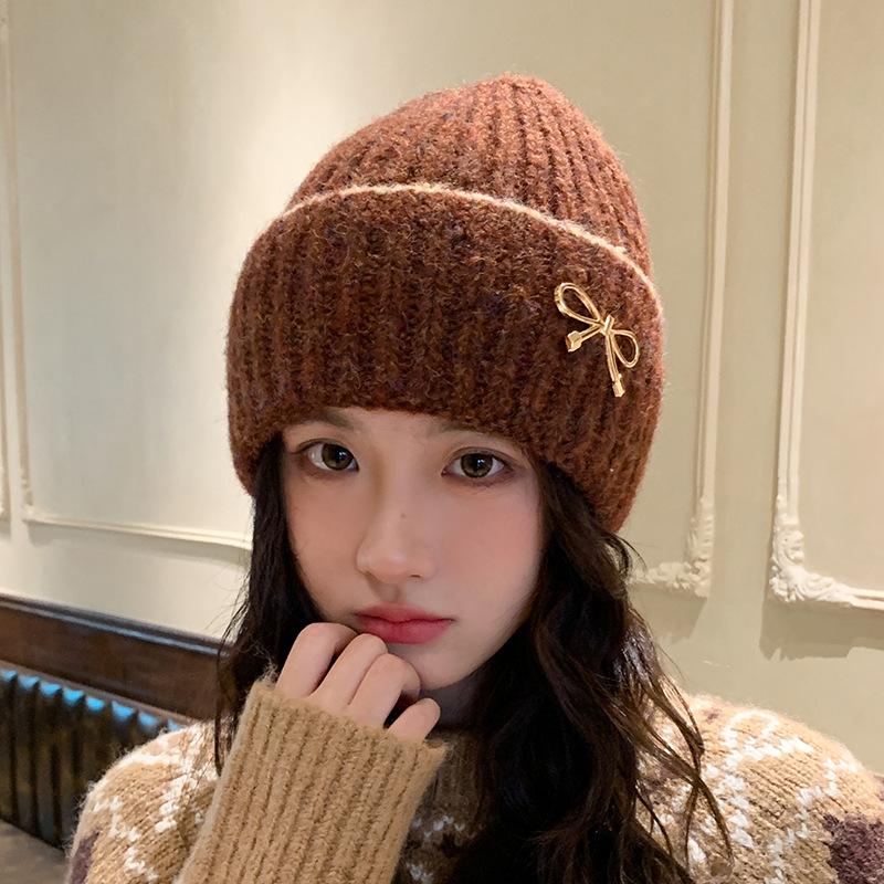 Bow Knitted Wool Hat Autumn and Winter Fashion Ear Hat Women,Winter Hats for Women, Beanies for Women, Hats for Women Winter