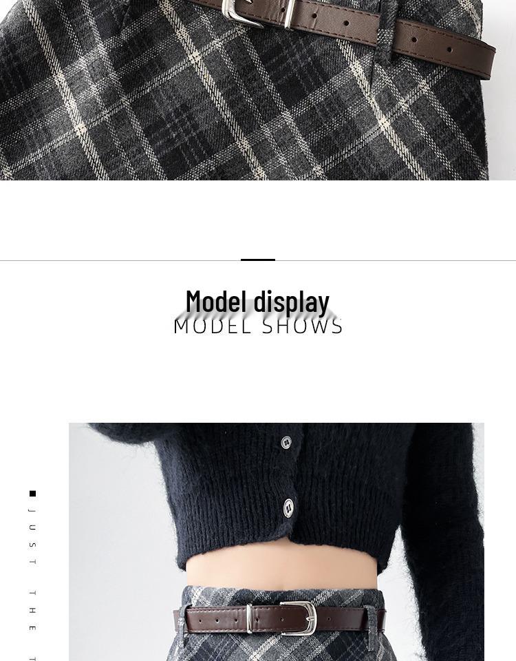 Women's High Waist Plaid Wool A-Line Skirt - Retro Style for Spring and Autumn
