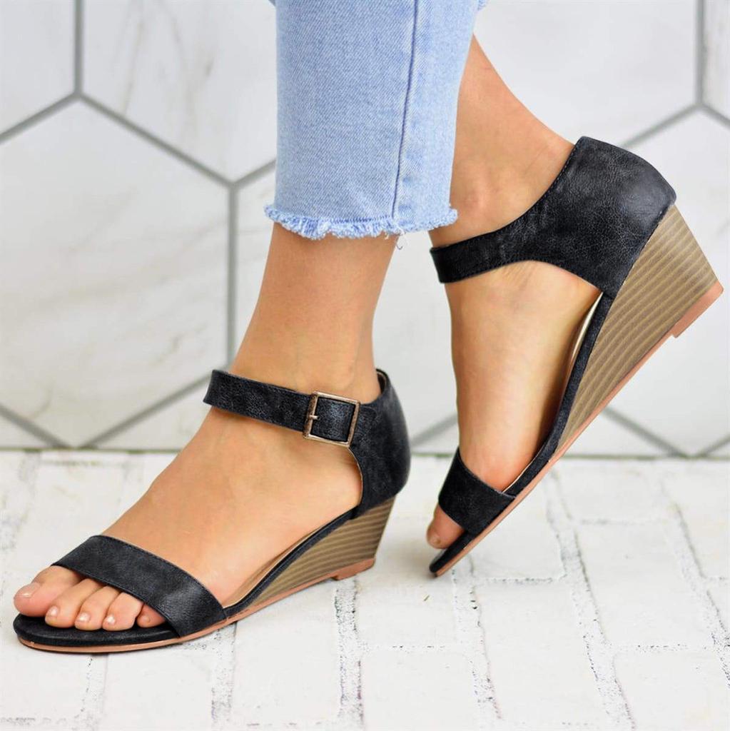 low wedge sandals with ankle strap