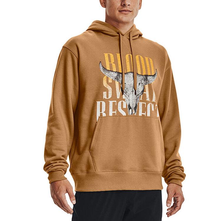 Under Armour Project Rock Johnson Series Training Sports Printed Fleece Hoodie Men Tops Vintage-Brown 1367036-277
