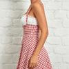 Source Factory Spot, Red and White Plaid Strap Waist Suspender Dress, European and American Style Retro Splicing A-word Short Skirt
