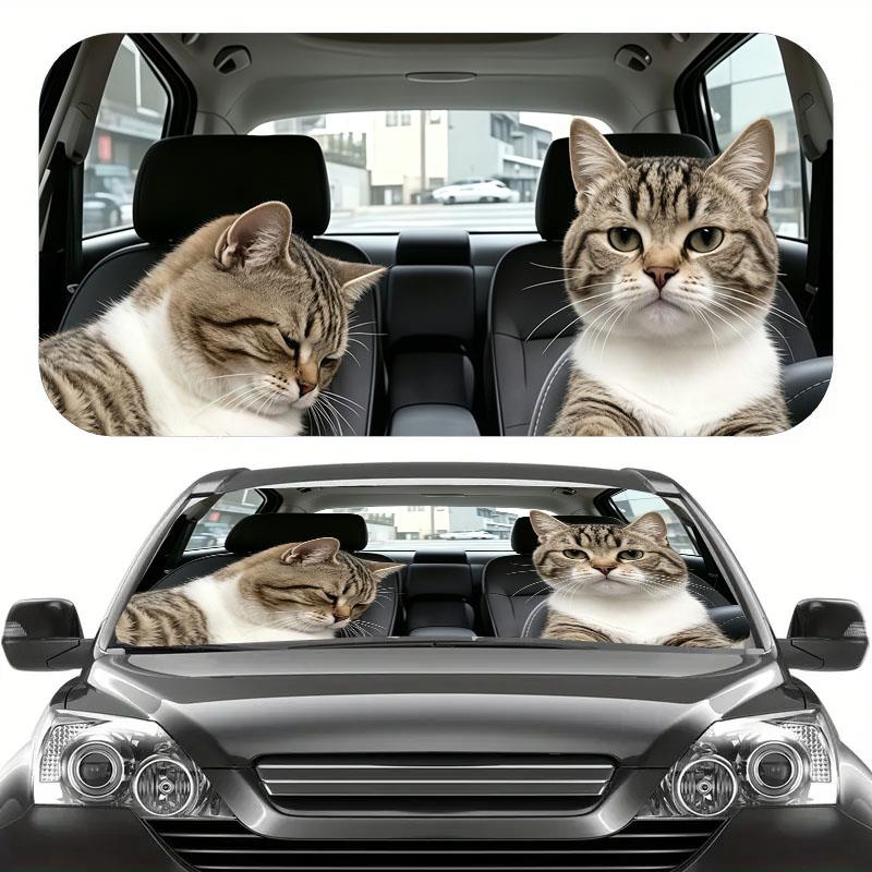 1Pcs Funny Cat Pattern Windshield Sunshade UV Rays Heat Blocker Keeps Vehicle Cool Unique Design Fit Sedans SUVs Trucks RVs