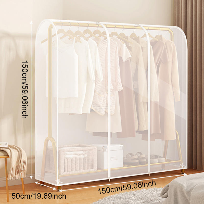 Garment Coat Dust Moisture Proof Protection Transparent Square Full Cover for Floor-standing Drying Rack for Clothes